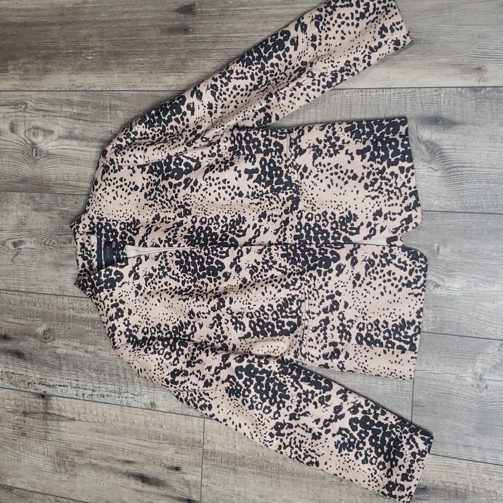 J. Crew Blush and Black Leopard-Print Zip Front Blazer